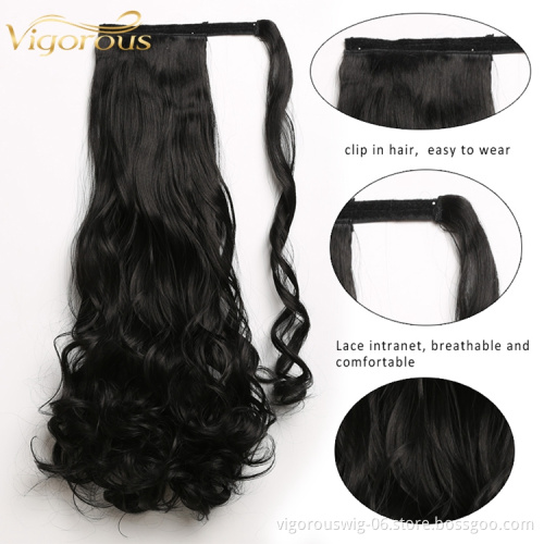 Vigorous 18" Curly Wrap Around Pony Tail Hairpiece Wavy Clip In Human Woman Hair Synthetic Magic Paste Ponytail Hair Extensions